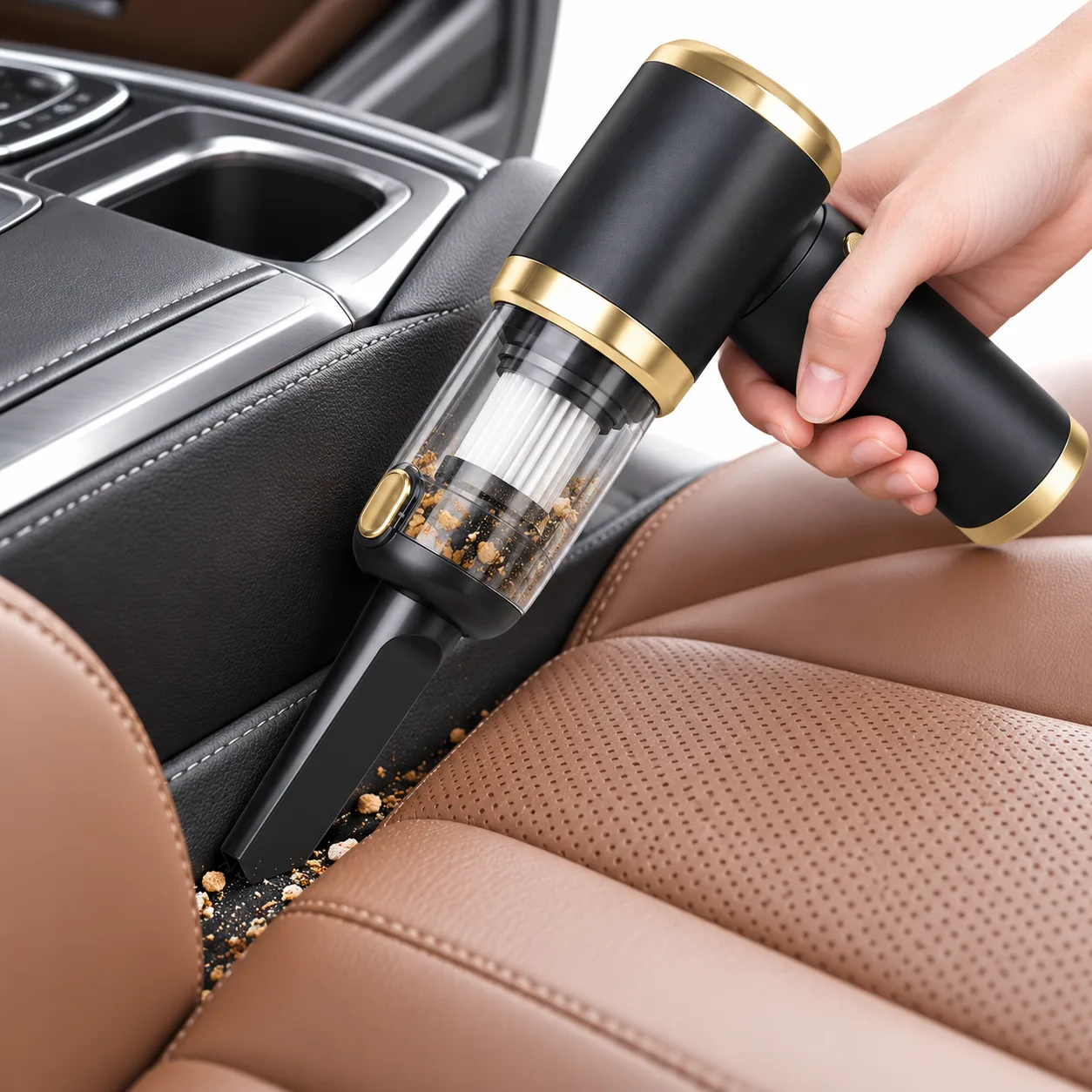 ASPIRA aspira le briciole dal sedile in pelle dell'auto