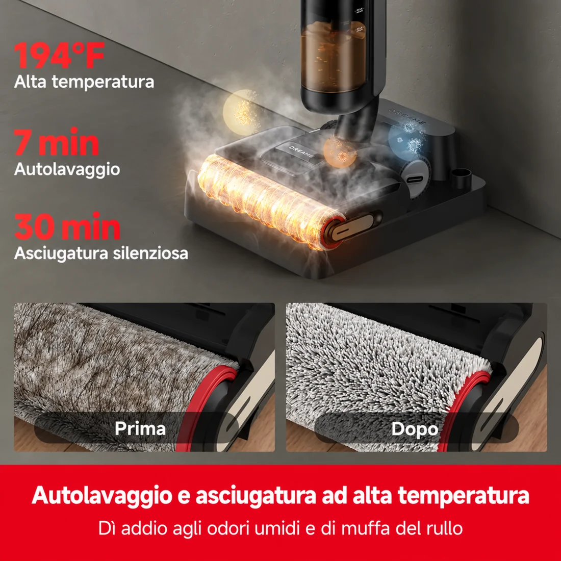 Autolavaggio e asciugatura del rullo nella base