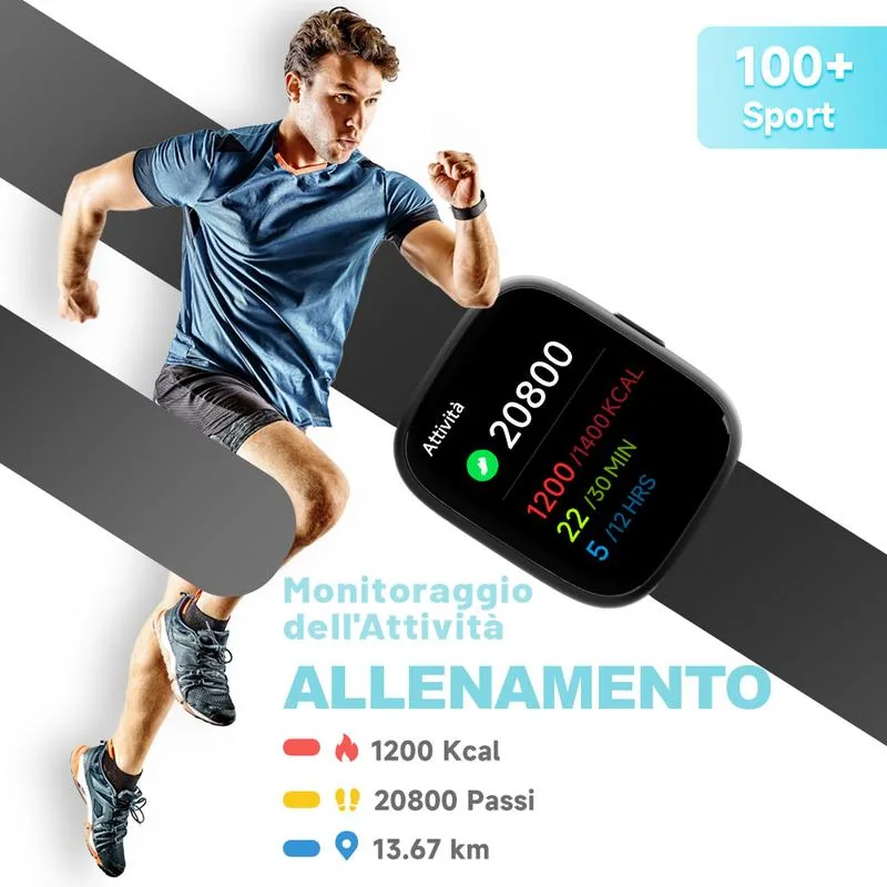 Monitoraggio di passi, attività, calorie e oltre 100 modalità sportive